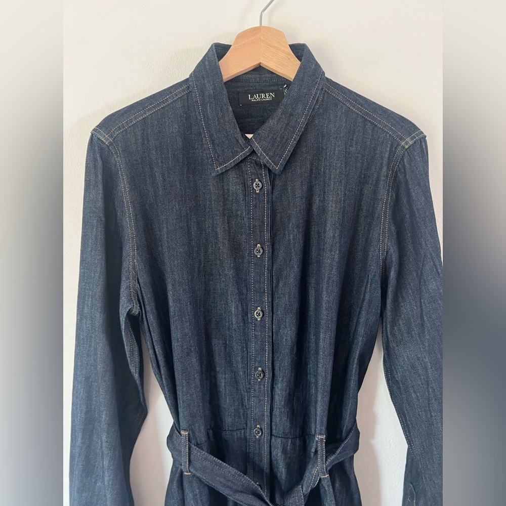 Lauren Ralph Lauren Denim Belted Shirt Dress In Dark Rinse Indigo Size 14 NWT - Picture 4 of 12